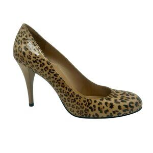 Stuart‎ Weitzman Swoon Cheetah Pumps Heels Women 6 Beige Tan Round Toe Leather